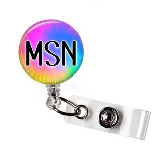 🌈🩺 MSN Retractable Badge Reel | Tie Dye ID Name Tag Holder for Nurses